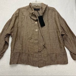 Luukaa Womens Jasmine Cowl Neck Linen Jacket Brown Size 10 NWT